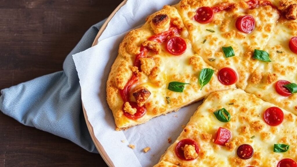 Crispy cauliflower crust pizza texture close-up