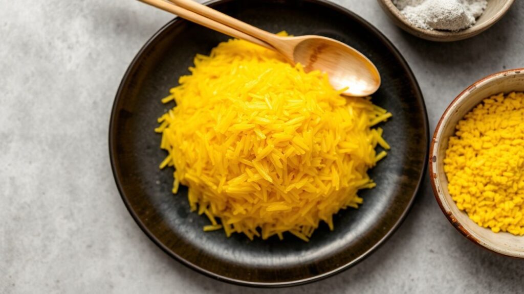 Annatto-infused yellow rice with a golden glow—Golden Glow