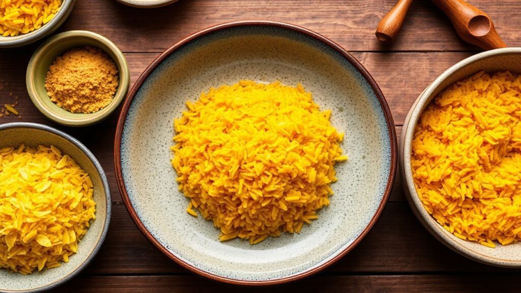 Golden Glow bowl of yellow rice with annatto