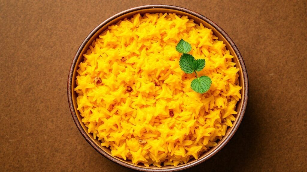 Golden Glow yellow rice with annatto close-up