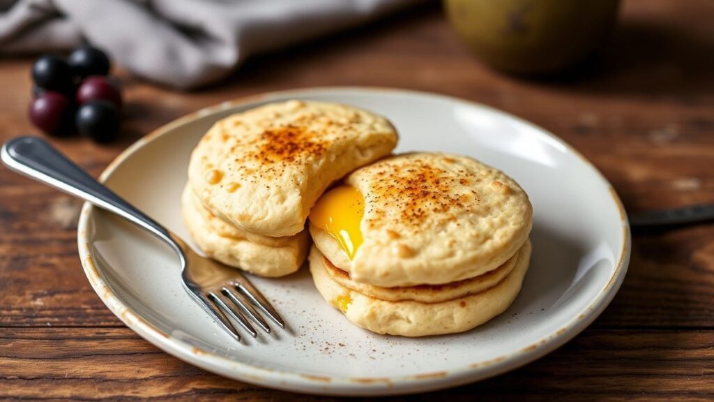 Stack of fluffy vegan crumpets on a plate