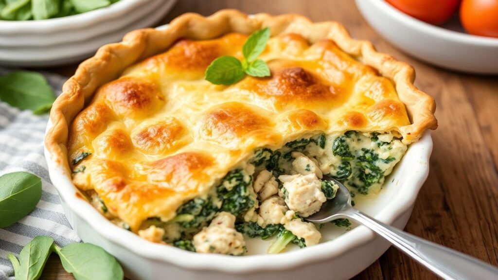 Keto chicken and spinach pie being baked