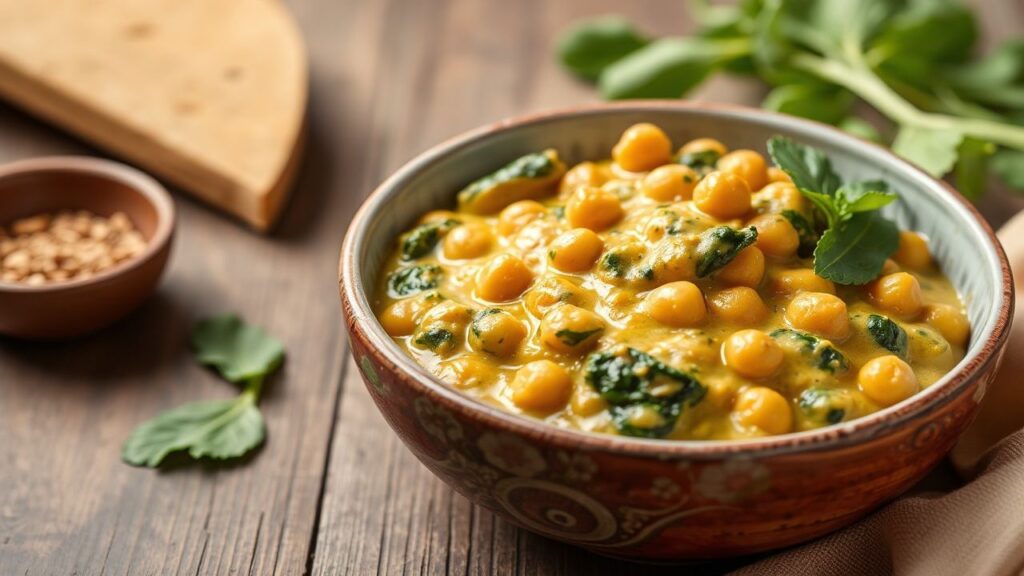 Creamy chickpea spinach curry ready in 15 minutes