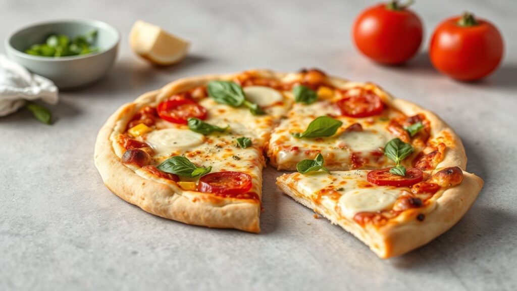 High-protein pizza with cottage cheese crust, showing craft and rich flavor.