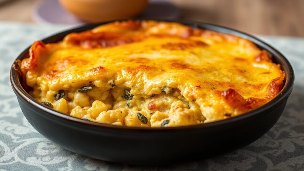 Sweet plantain casserole with golden layers of plantain and cheese.
