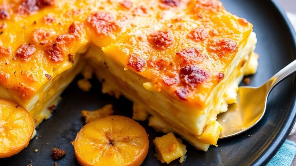 Finished sweet plantain casserole with golden top.