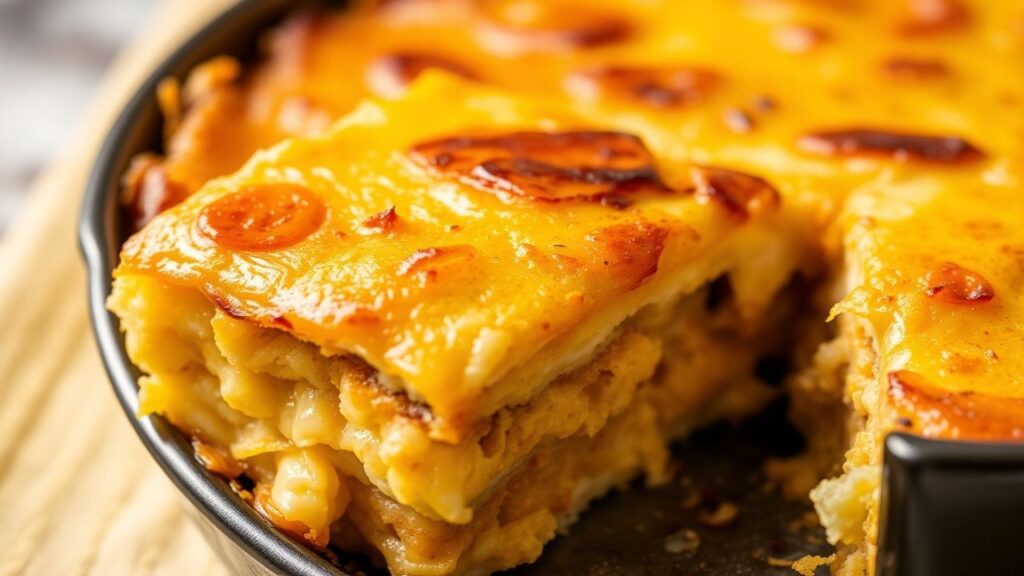 Golden layers casserole ready to serve.