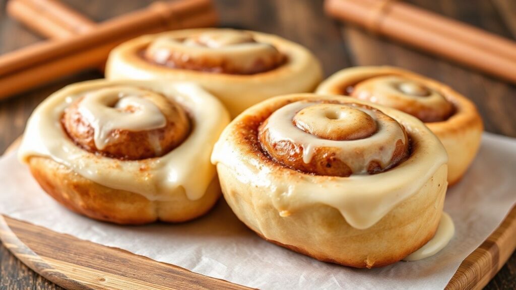 Fluffy keto fathead dough cinnamon rolls with cinnamon filling and low-carb frosting