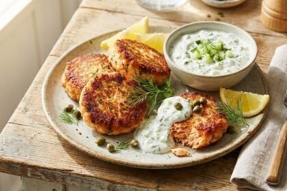 Deliciously Healthy Salmon Cakes with Tangy Dill Yogurt Sauce