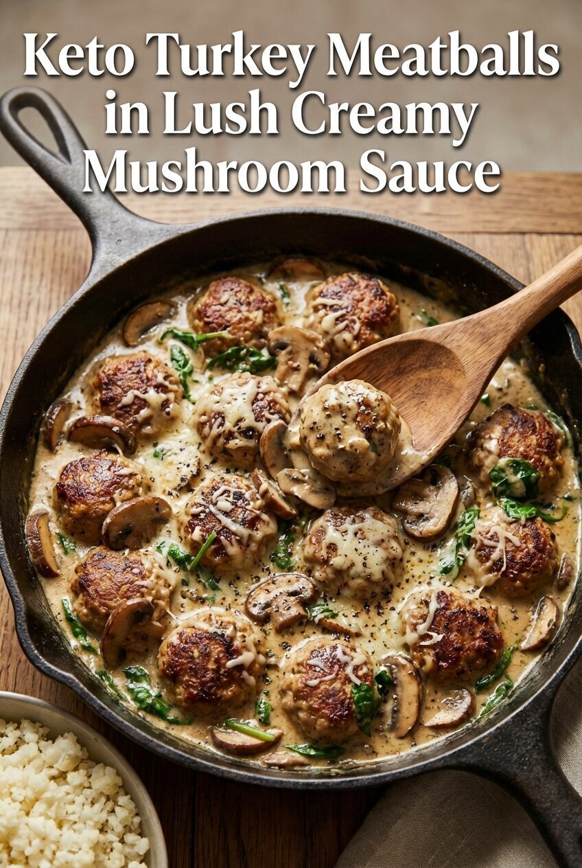 Rich Keto Turkey Meatballs in Lush Creamy Mushroom Sauce