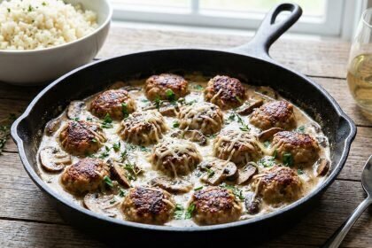Rich Keto Turkey Meatballs in Lush Creamy Mushroom Sauce