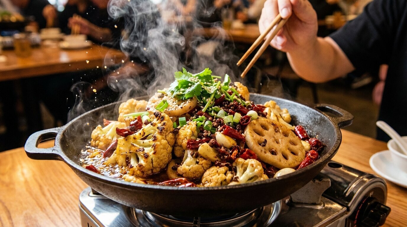 Sizzling Sensations: Cauliflower & Lotus Root Dry Pot Delight