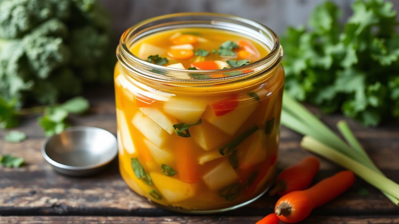 وعاء شوربة خضار متخمرة دافئة تعكس سحر التغذية والدفء الروحي