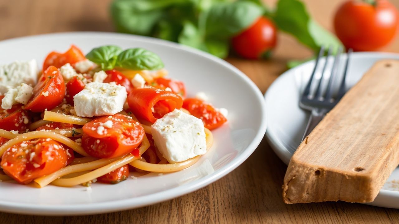 طبق باستا مخبوزة بالفيتا والطماطم، وصفة تنطلق بنكهة قوية ومن دون تأخير للـ  flavor