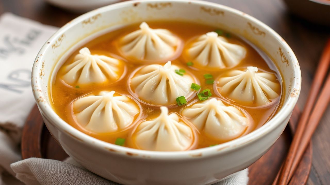 وعاء شهي من شوربة الزلابية المنزلية، مطبوخة ساخنة مع قطع خضار.
