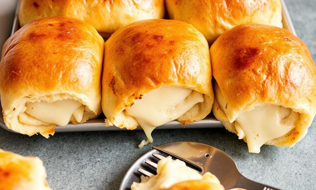 Golden, melty cheese-stuffed bread rolls stacked in a cozy tray, ready to serve in minutes.