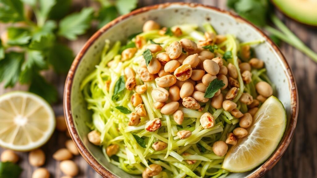 Zesty green papaya salad with peanuts and fresh herbs