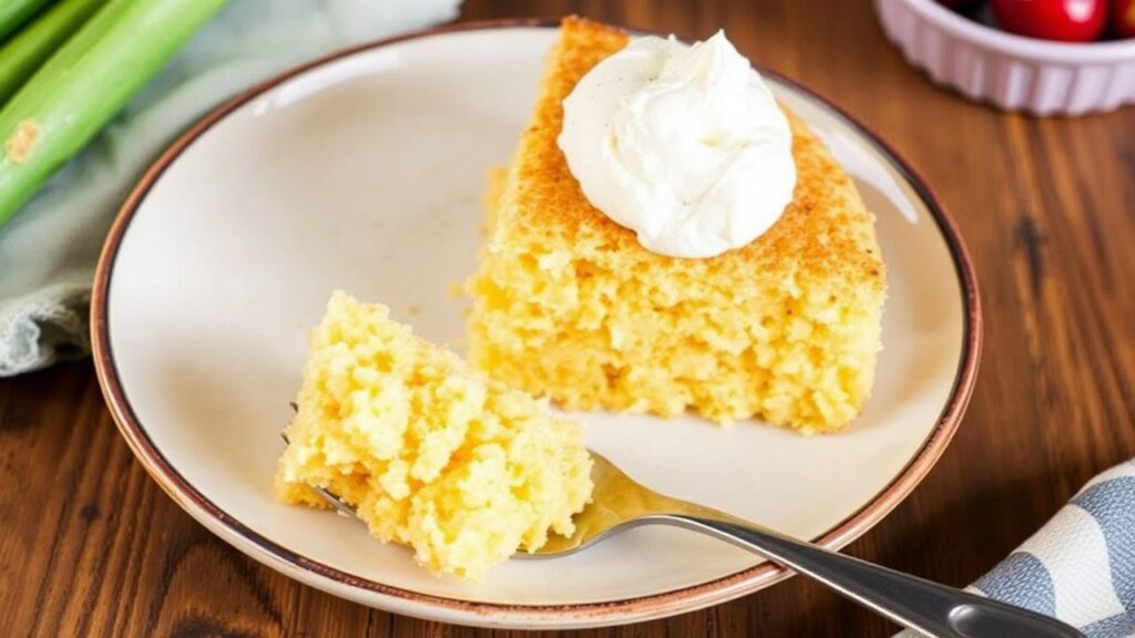 Close-up of a warm slice of buttermilk cornbread