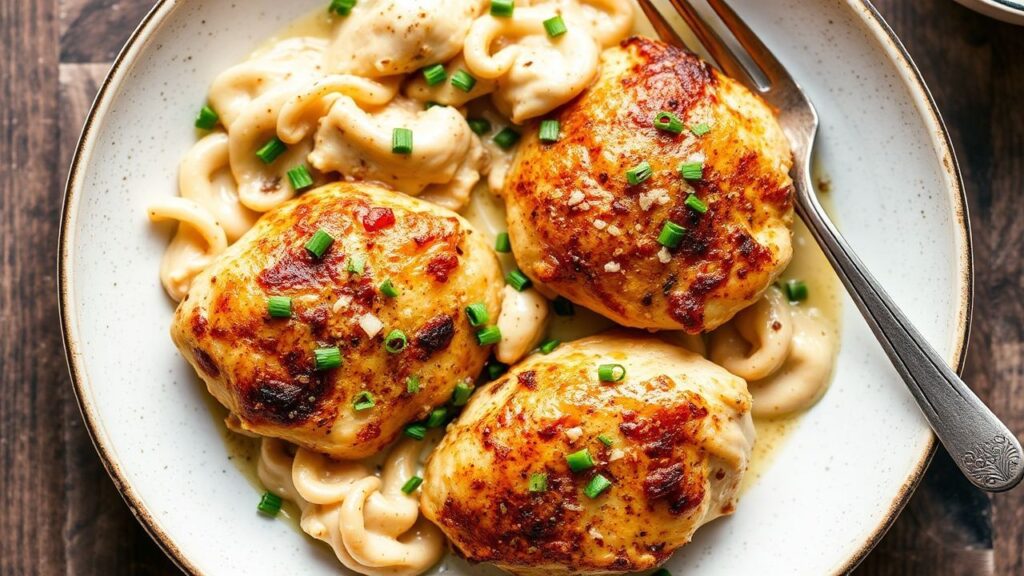 Keto Marry Me Chicken serving with low-carb garnish