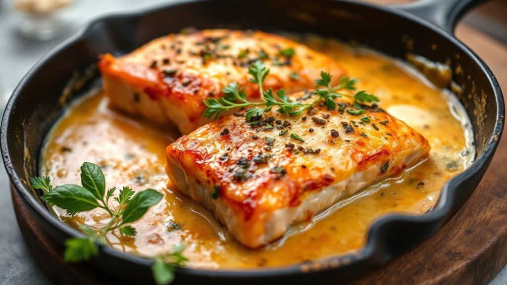 Creamy Tuscan Salmon Skillet with sun-dried tomatoes, spinach, and Parmesan