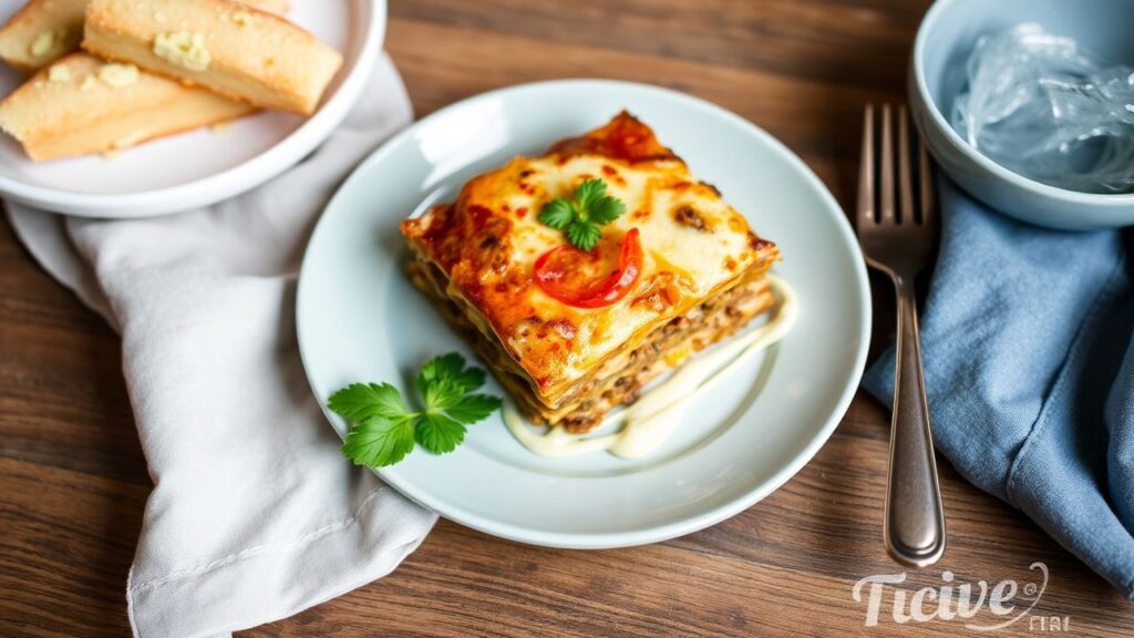 Lasagna layers with savory beef and caramelized sweet plantains.