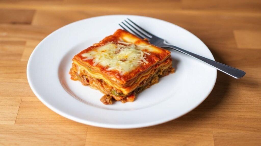 A layered savory beef and sweet plantain lasagna before baking.