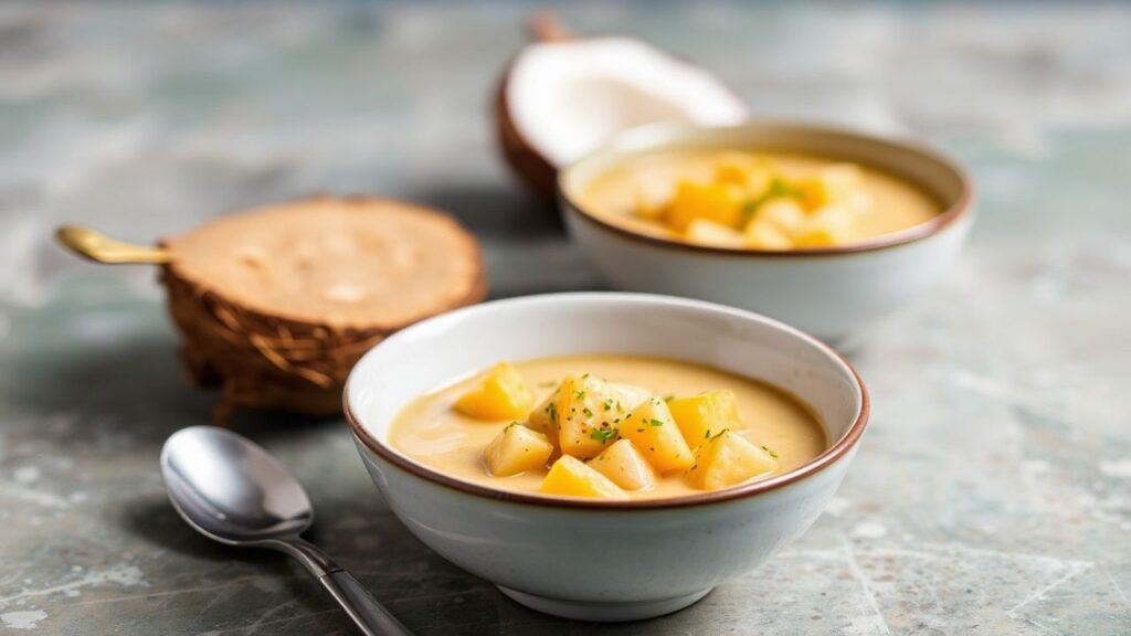 Jackfruit and coconut milk stew with vibrant tropical flavors