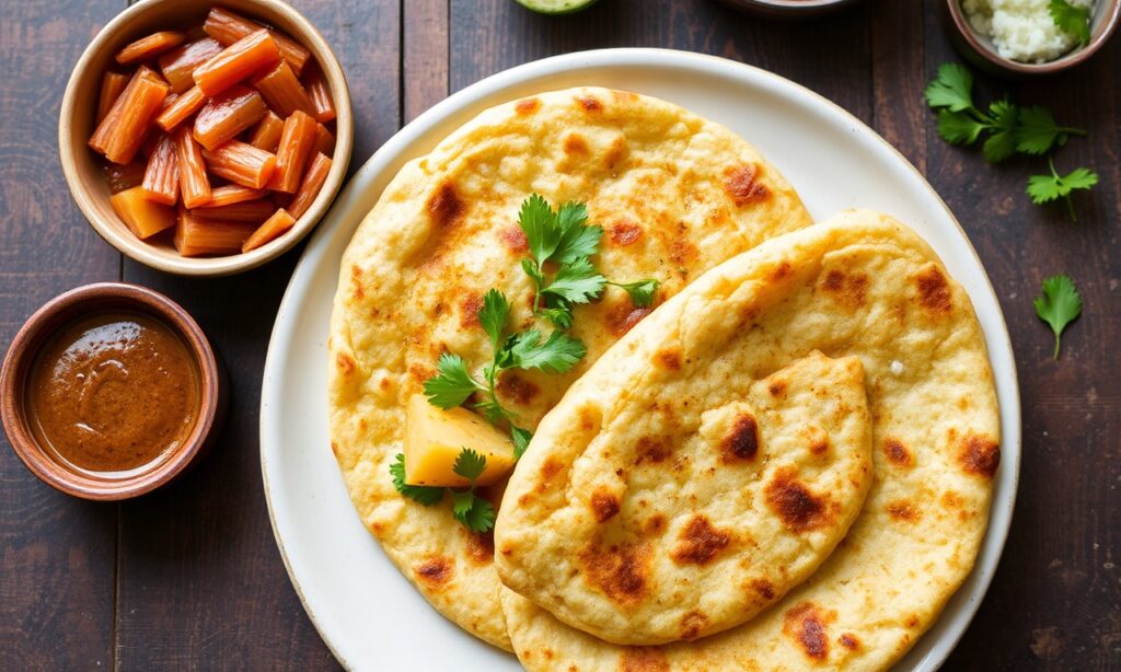 Potato stuffed flatbreads served warm