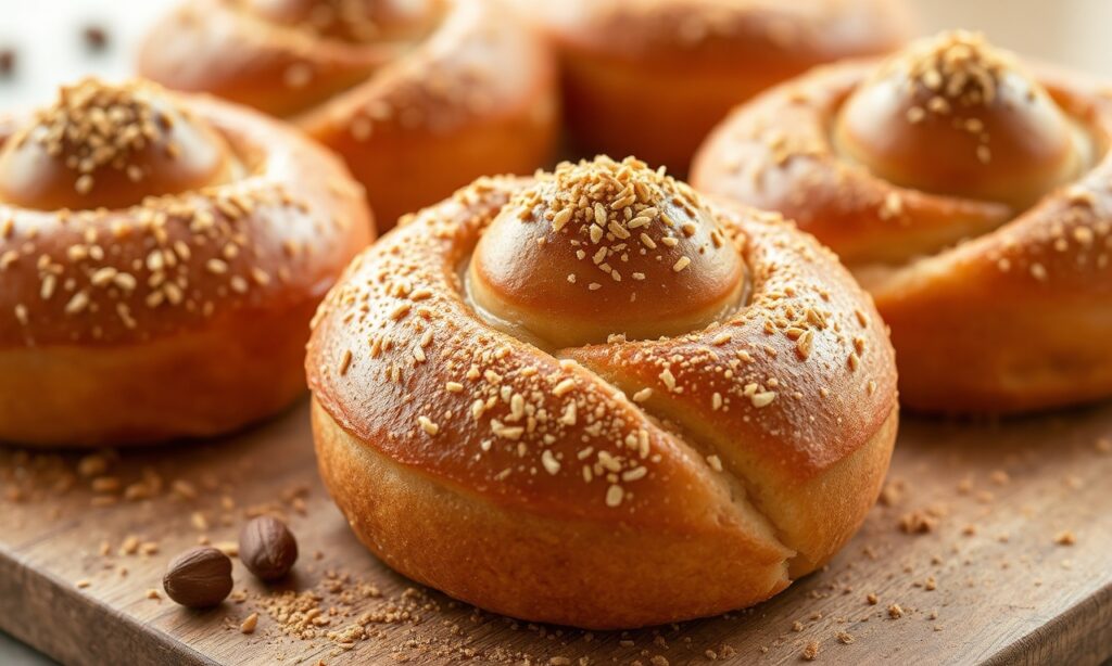Buns حلوة ذهبية طرية محشوة بكريمة منكهة بالهيل.