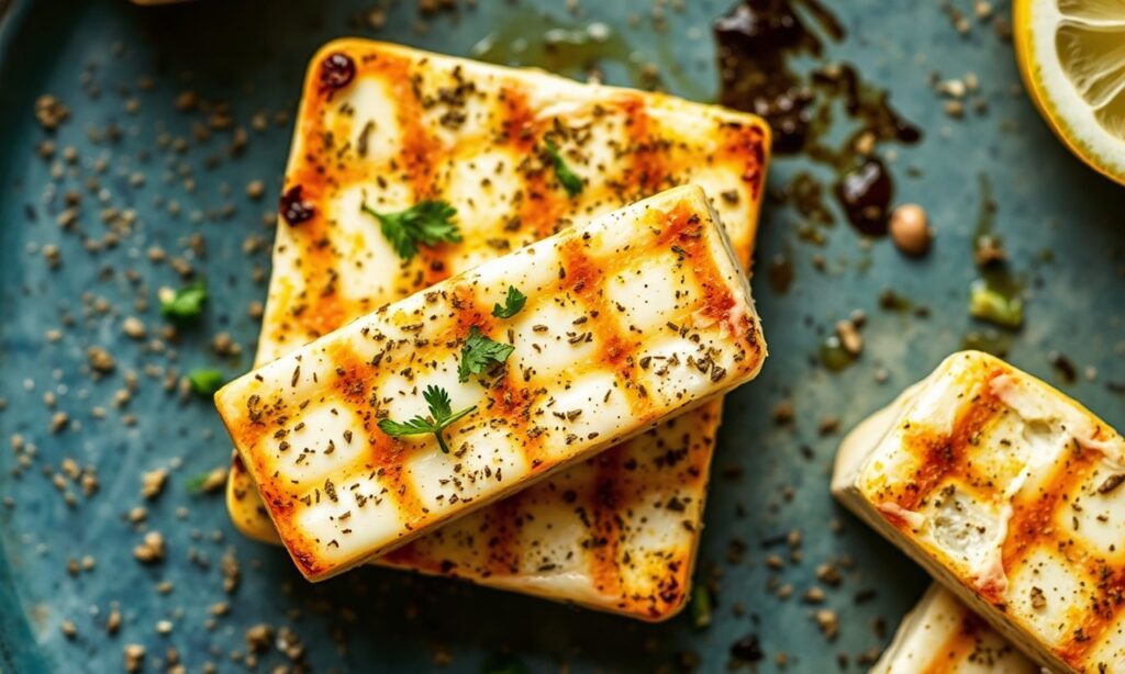 شواء هالومي بza'atar الليموني مع تتبيلة ليمون لامعة، ثنائي يشتعل على الشواية