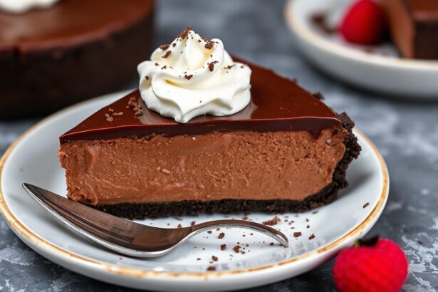 Decadent vegan chocolate silk pie: a guilt-free, rich dessert.
