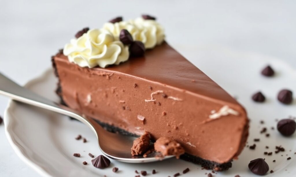 Decadent vegan chocolate silk pie, rich and creamy, guilt-free delight.