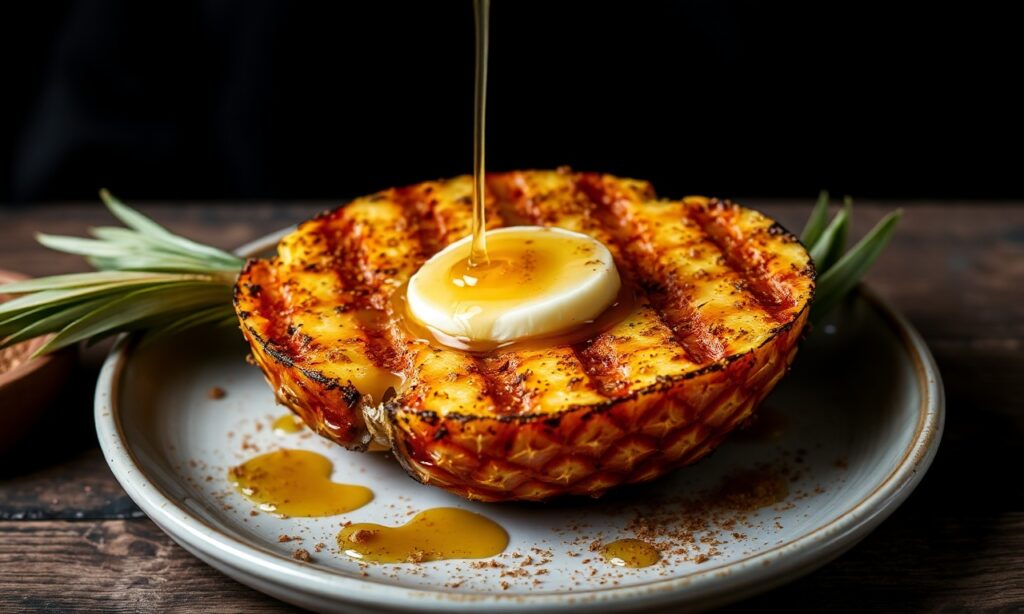 Heavenly Caramelized grilled pineapple: fire meets fruit, sweet sugars dance.