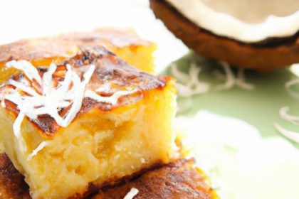 Golden Toasted Cassava Cake Drizzled with Coconut Glaze