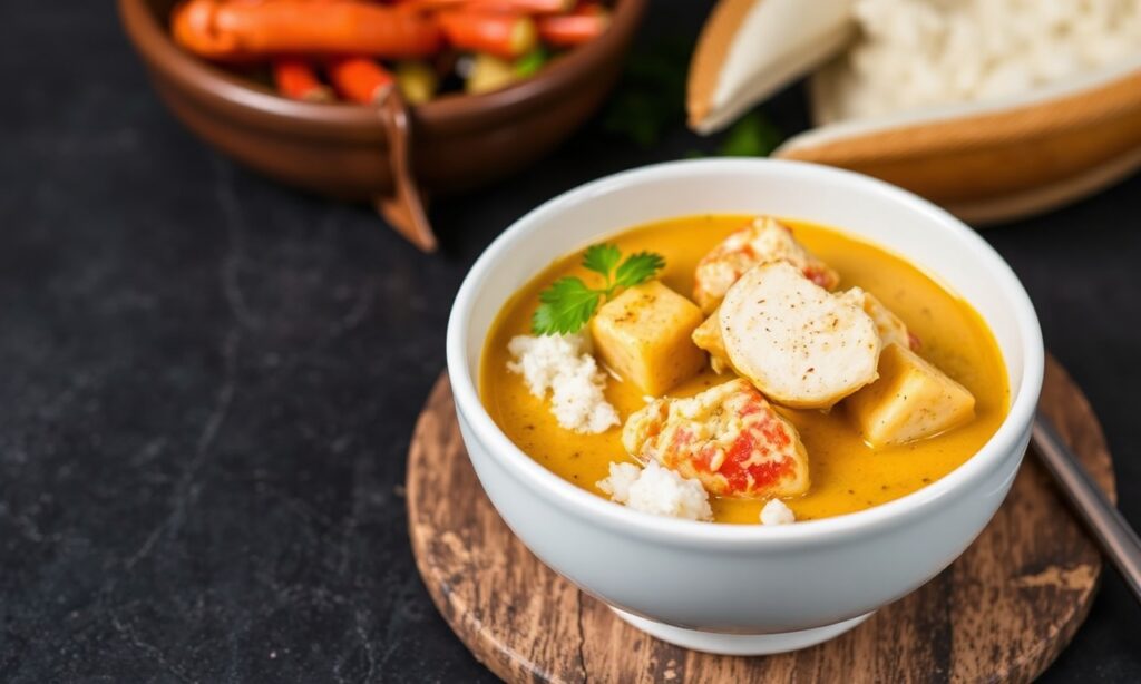 Rich crab curry, creamy and indulgent, a taste of tradition.