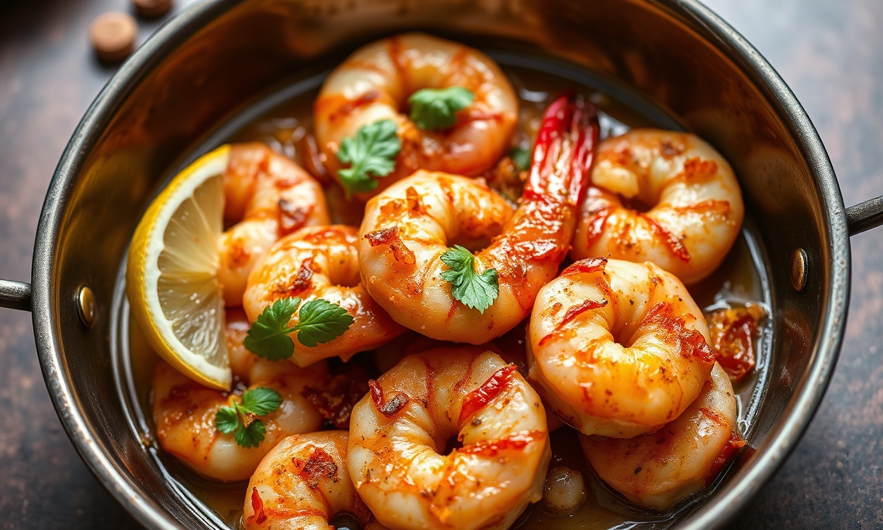 Delicious fiery garlic shrimp sautéed with olive oil and chili flakes.