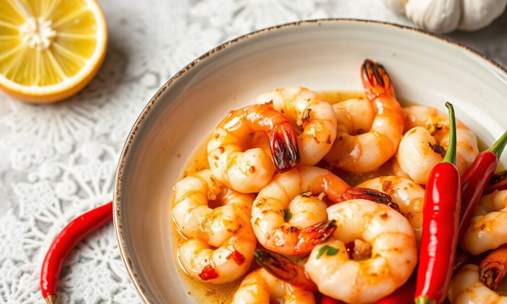 Delicious fiery garlic shrimp sautéed with chili flakes.