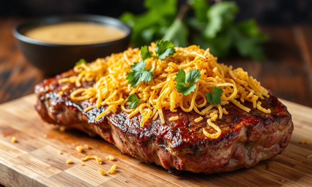 Best Brazilian grilled steak with crispy farofa topping.
