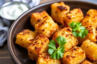 Crispy smashed tater tot tatchos, a delicious savory snack.