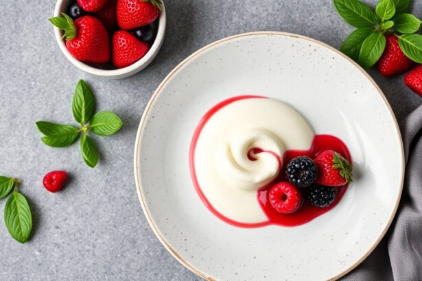 Decadent low-carb panna cotta with bright berry sauce.