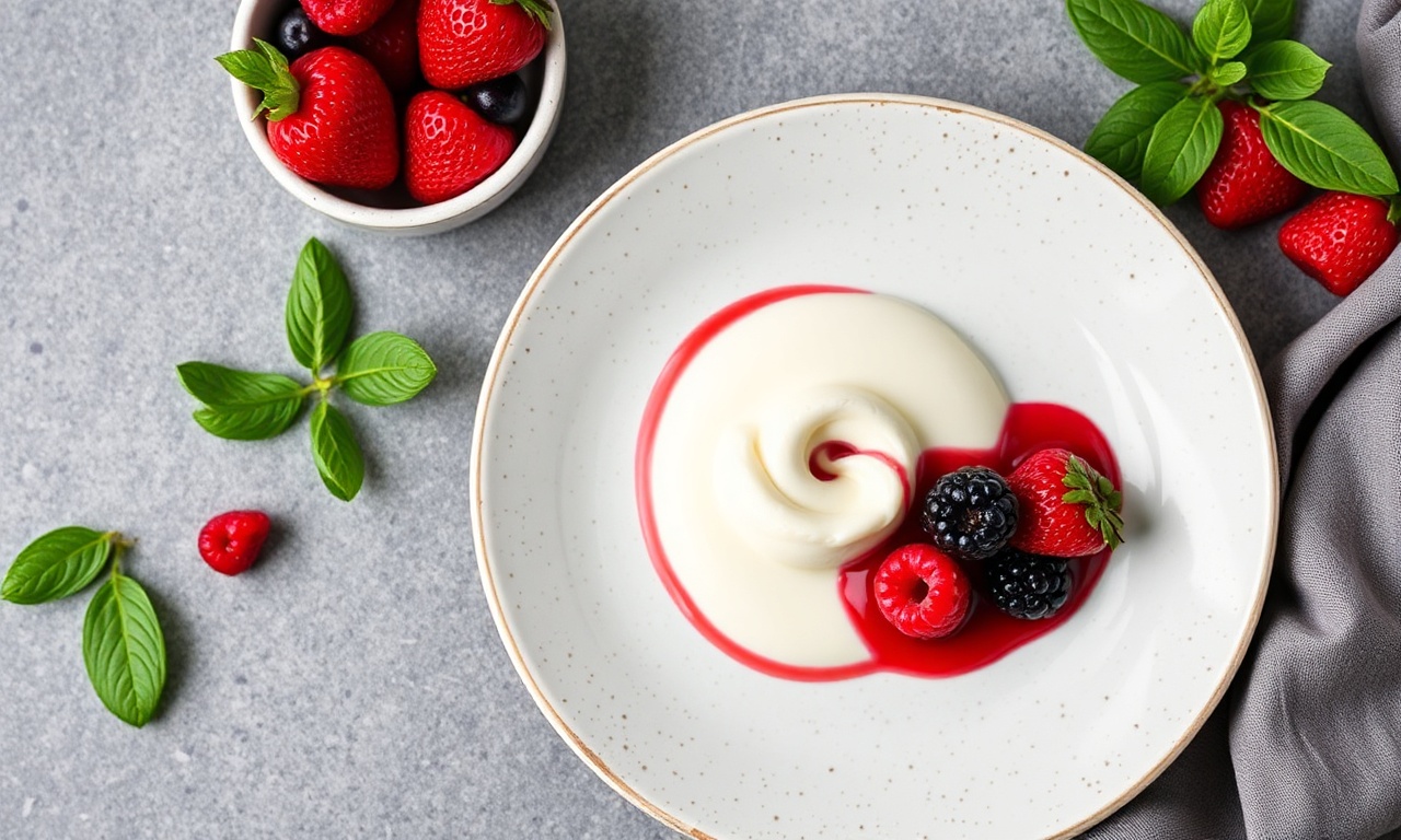 Decadent low-carb panna cotta with bright berry sauce.