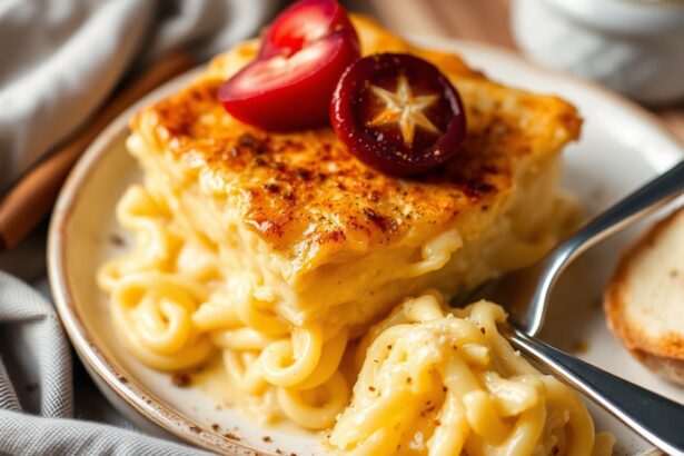 Decadent sweet noodle kugel: creamy, delicious custard delight recipe.