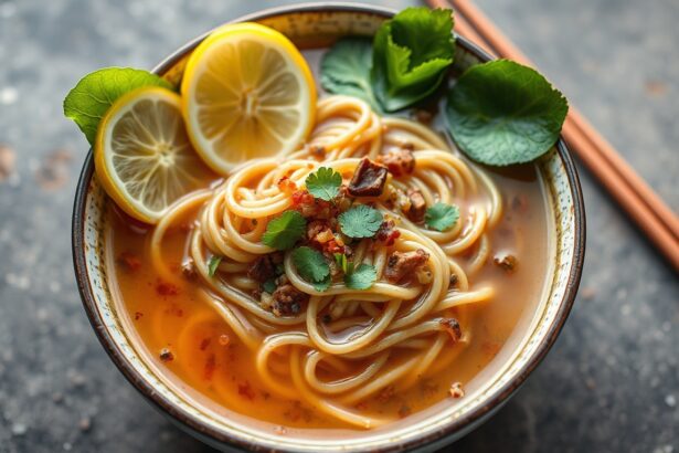 Delicious refreshing chilled buckwheat noodles in savory broth.
