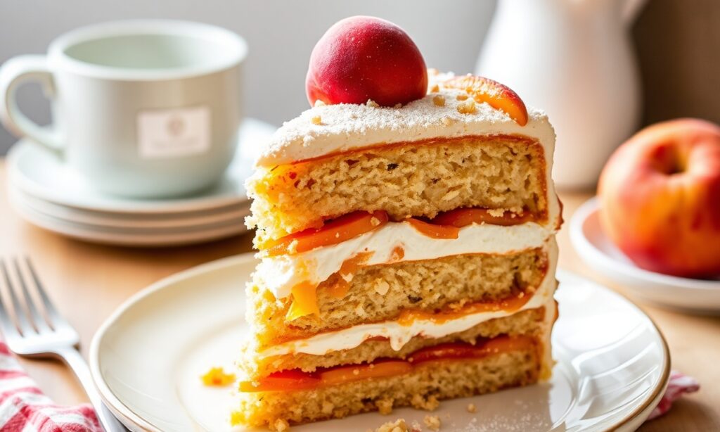 Peach cobbler layer cake: a sweet Southern delight.