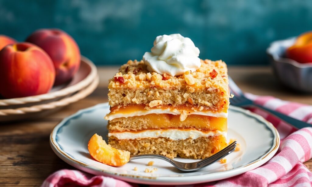 Peach cobbler layer cake: sweet Southern delight unveiled.