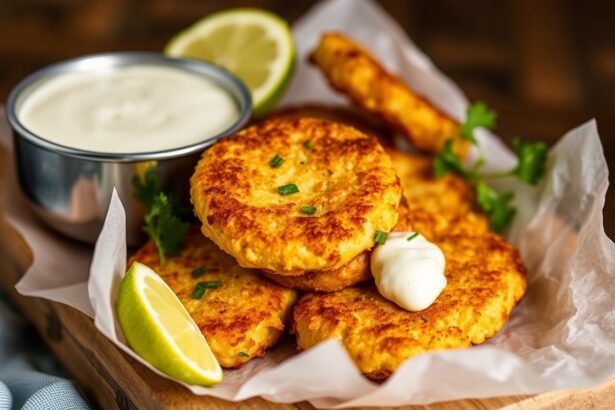 Crispy zucchini corn fritters with zesty cilantro-lime aioli.