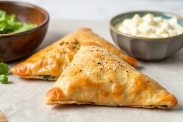 Delicious vegan spanakopita triangles: healthy Greek treat.