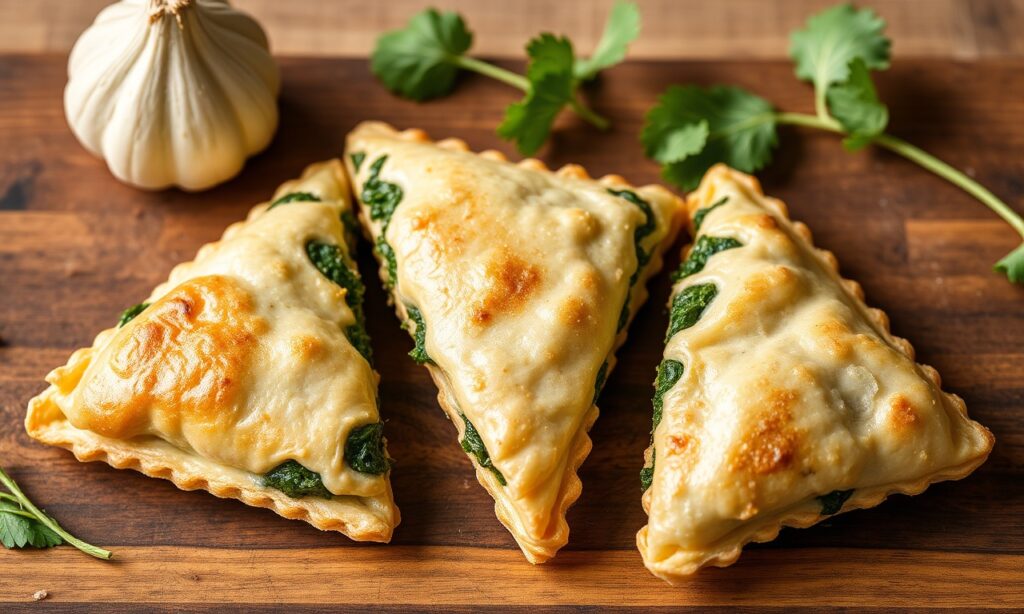 Delicious vegan spanakopita triangles, healthy Greek spinach phyllo treat.