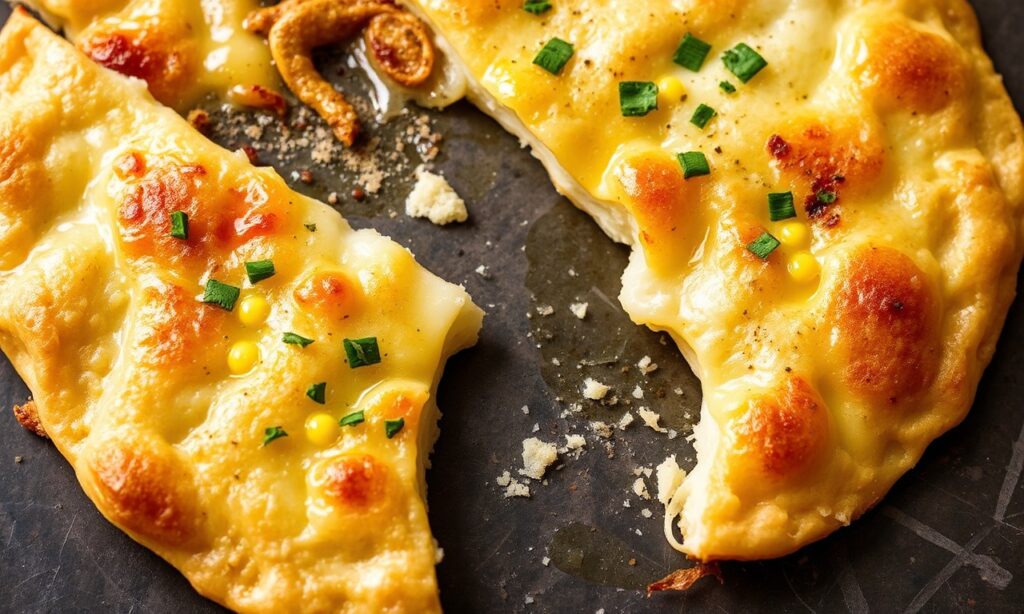 Golden crispy cheese flatbread, a savory delight.