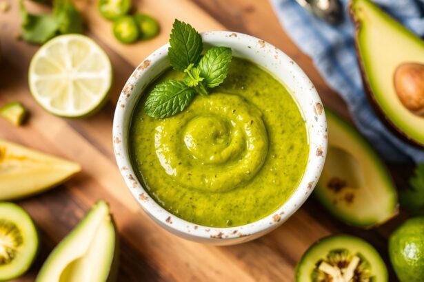 Healthy zesty tomatillo avocado salsa for a fresh flavor boost.